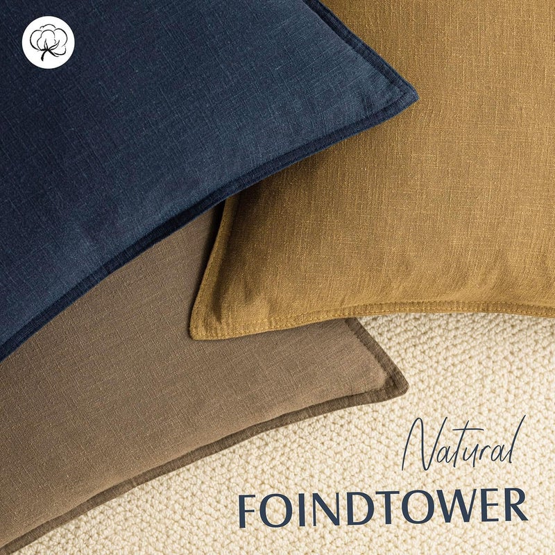 Foindtower Pack of 2, Decorative Linen Soild Throw Pillow Covers Soft Accent Cushion Case Boho Farmhouse Neutral Pillowcase for Chair Couch Sofa Bedroom Living Room Home Decor 26 x 26 Inch Light Brown - Image 4